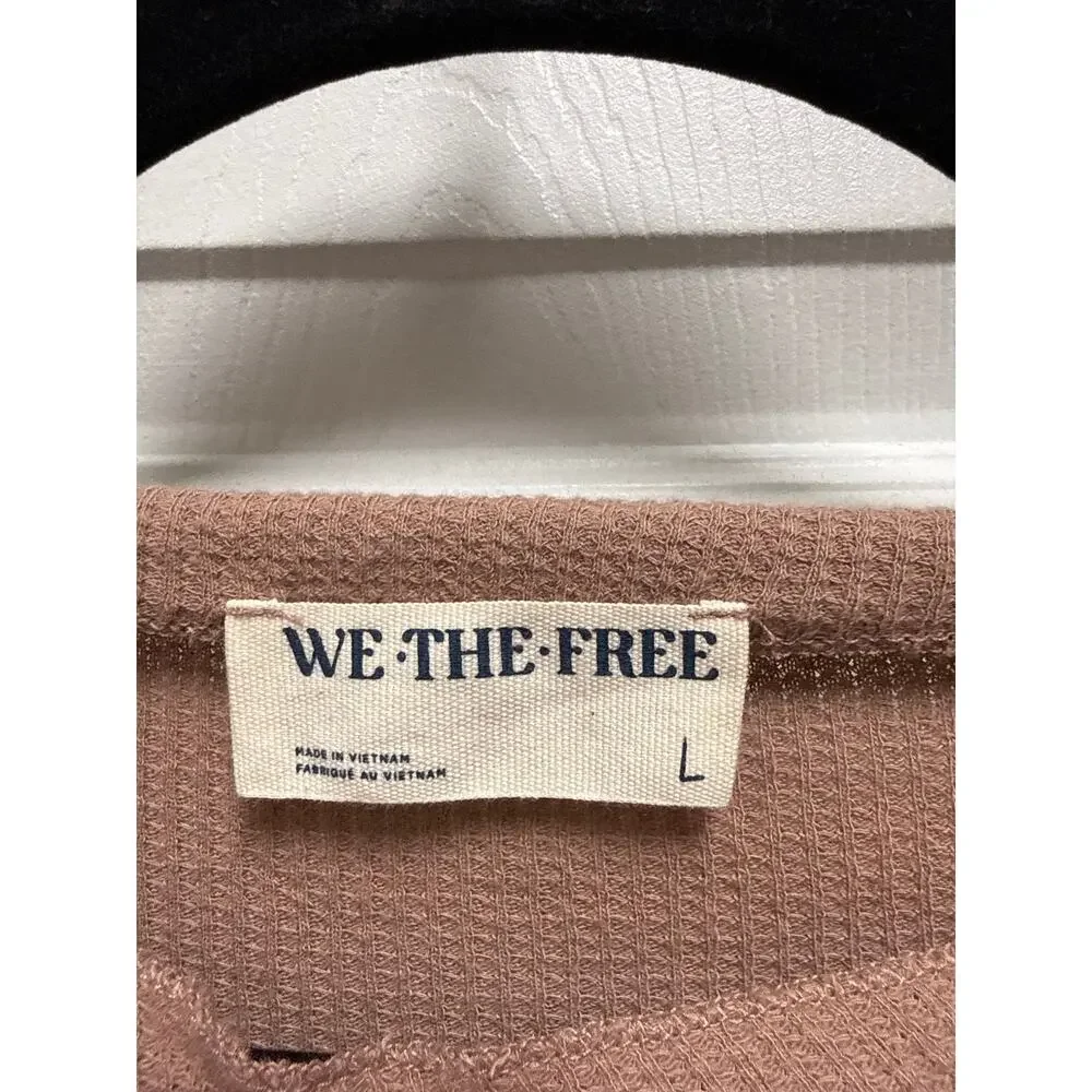 Free People We The Free Beige Waffle Knit Long Sleeve Ruched Shirt Size Large